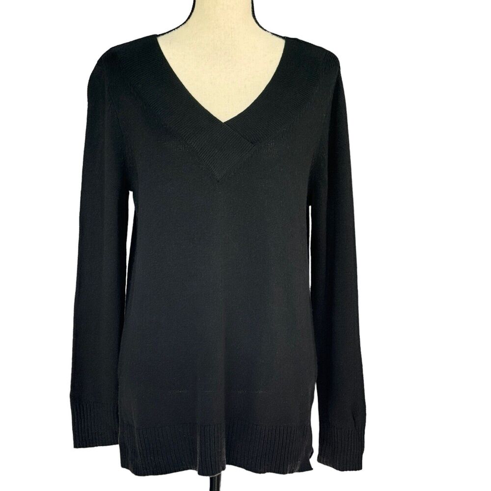 Karen Scott Medium Sweater Crossover V-Neck Long Sleeve Stretch Pullover Black